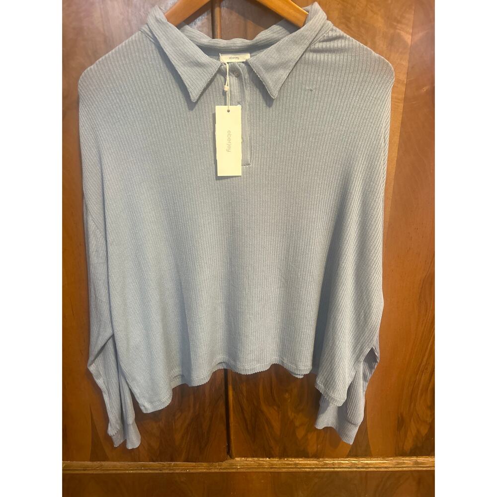 EBERJEY Elon Polo Top Loungewear Pajamas LUXURY MINIMALIST XL NEW NWD NWT Blue 2 - Picture 4 of 9